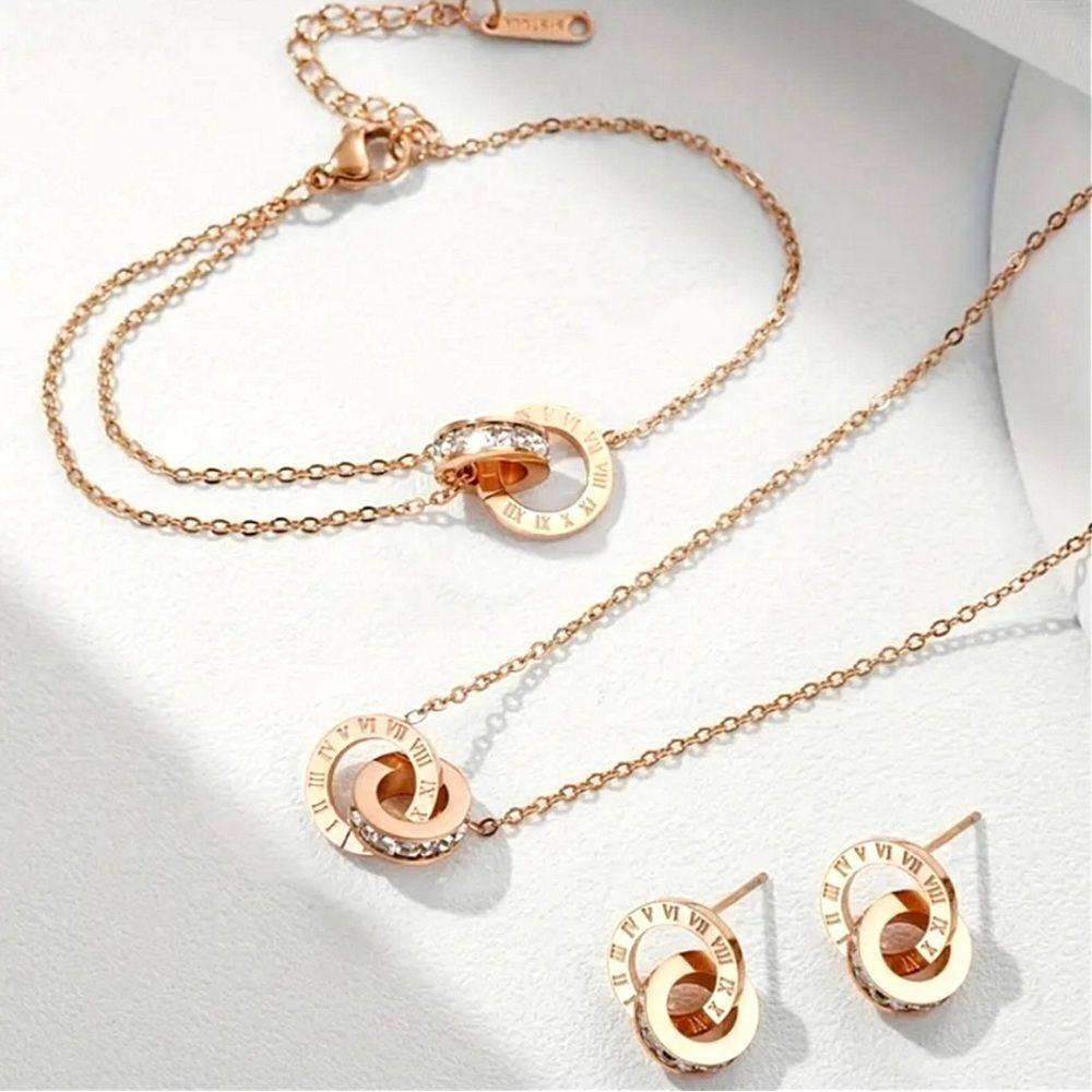 🔴2 for 30🔴 jewelry rose gold tone rhinestone necklace bracelet earring set
